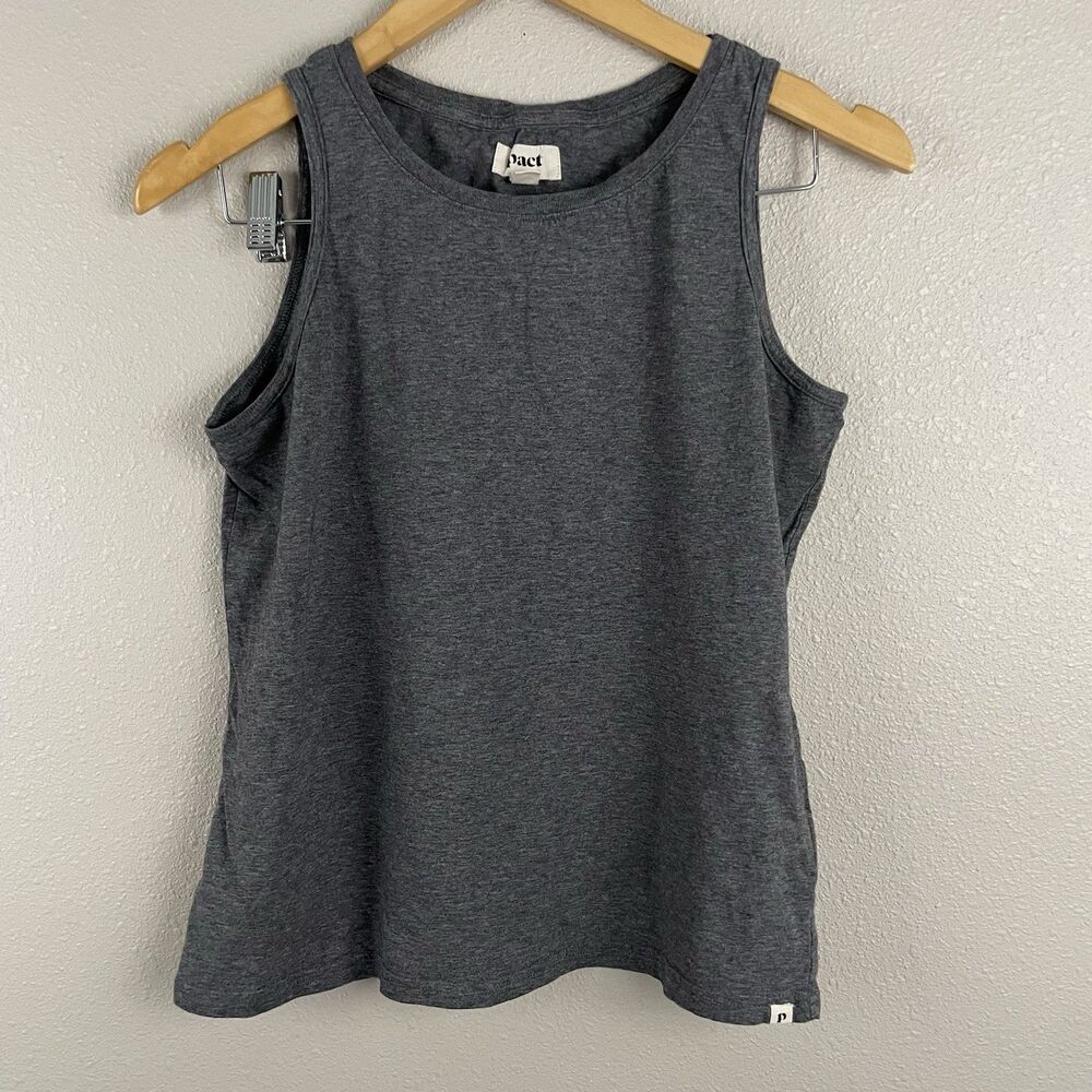 Pact Womens M Gray 100% Cotton High Neck Sleeveless Tank Blouse